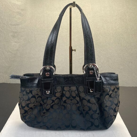 Coach  Black Soho Pleated Leather Tote #F13742 Shoulder Bag,Purs,authentic - Picture 1 of 12